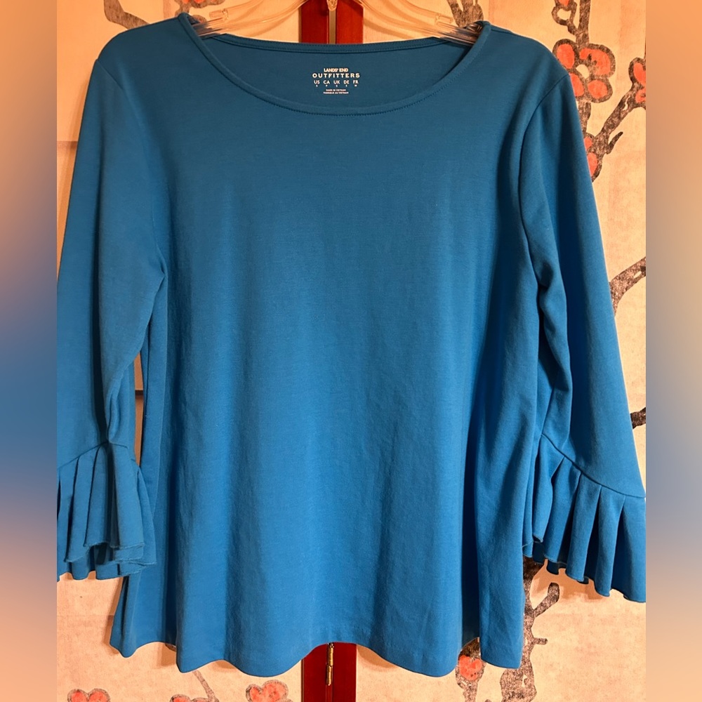 Lands’ End Outfitters Fabulous Teal or Cerulean Blue Shirt with Flutter Sleeves